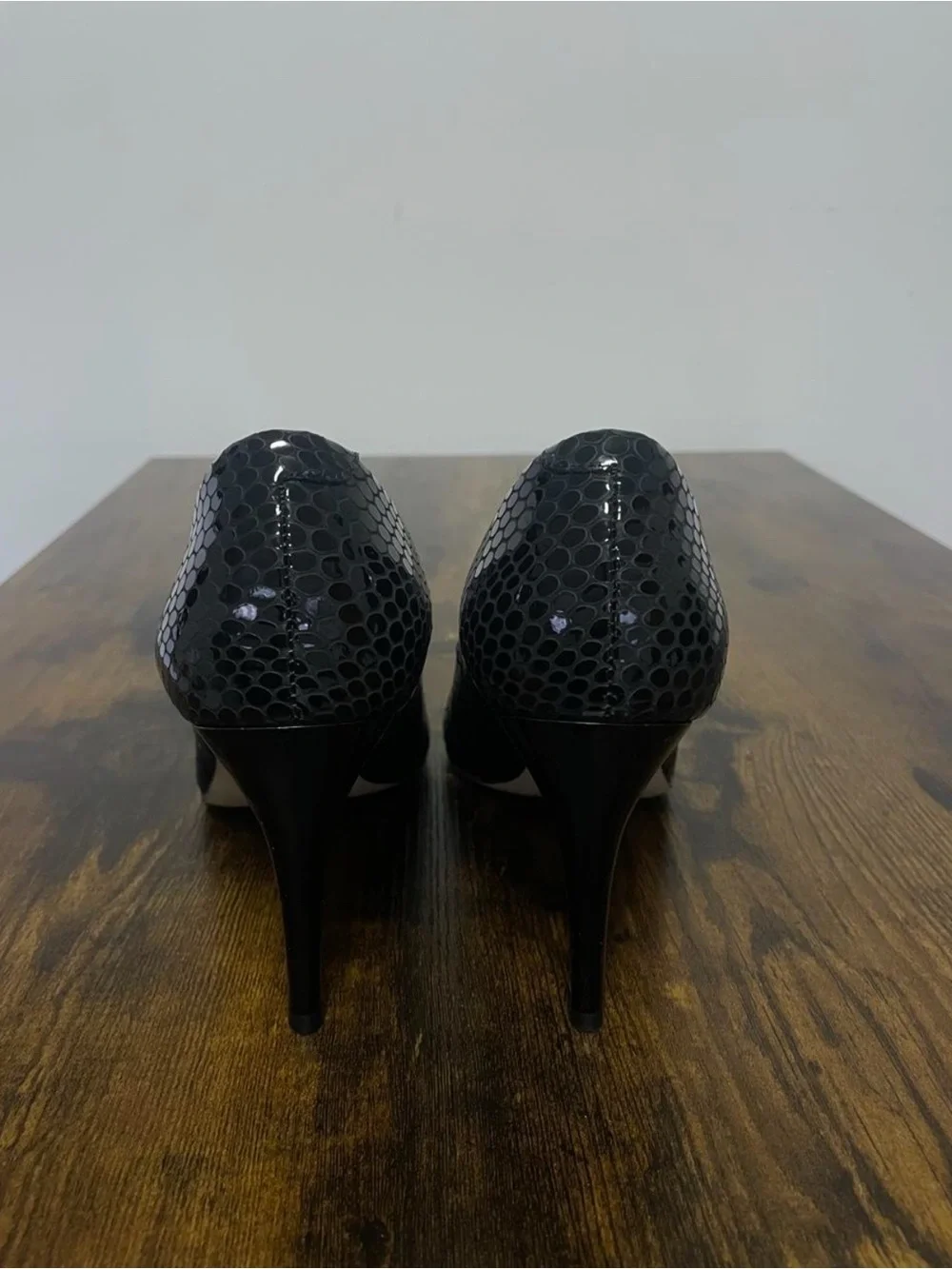 Black Snakeskin Embossed Stiletto Heels